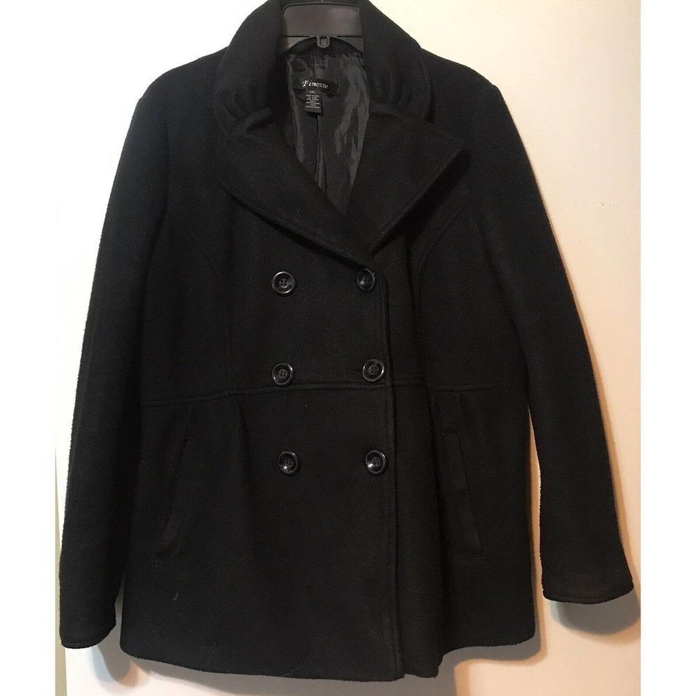 Finesse Pea Coat Plus 2XL Dk Blue Dbl Breast Fully Lined Machine Wash Pre-Owned
